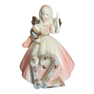 Vintage Dakin 12th Birthday Angel Figurine With Gold Accents & Heart Tag